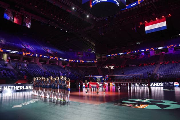 The Netherlands v Slovenia - CEV EuroVolley 2026 ISTANBUL, TURKIYE - AUGUST 31: Players during the opening ceremony ahead of the CEV EuroVolley 2026 Women Round of 16 match between the Netherlands and Slovenia at Sinan Erdem Dome in Istanbul, Turkiye on August 31, 2026. Beyza Comert Anadolu Istanbul Turkey. Editorial use only. Please get in touch for any other usage.  Copyright: x2026xAnadoluxBeyzaxComertx