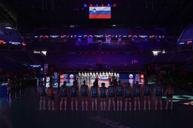 The Netherlands v Slovenia - CEV EuroVolley 2026 ISTANBUL, TURKIYE - AUGUST 31: Players during the opening ceremony ahead of the CEV EuroVolley 2026 Women Round of 16 match between the Netherlands and Slovenia at Sinan Erdem Dome in Istanbul, Turkiye on August 31, 2026. Beyza Comert Anadolu Istanbul Turkey. Editorial use only. Please get in touch for any other usage.  Copyright: x2026xAnadoluxBeyzaxComertx