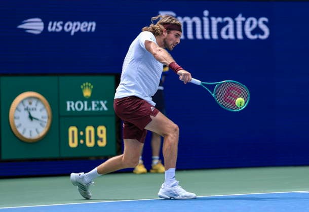 US Open tennis tournament - Day 2 Stefanos Tsitsipas of Greece in action against Arthur Fils of France during the Men s Singles first round tennis match of the US Open Tennis Championships, in Flushing Meadows, New York, USA, 31 August 2026. FLUSHING MEADOWS NEW YORK United States  Copyright: xCRISTOBALxHERRERA-ULASHKEVICHx