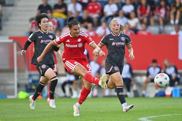 Torchance Jovana DAMNJANOVIC (FCB), Aktion,Schuss. Fussball Google Pixel Bundesliga der Frauen Saison 2026 2027, 2.Spieltag, Spieltag02 FC Bayern Muenchen Frauen - 1.FSV Mainz 05 am 31.08.2026 FC BAYERN CAMPUS Â *** Scoring chance: Jovana DAMNJANOVIC (FCB), action, shot, soccer, Google Pixel, Women s Bundesliga, 2026–2027 season, Matchday 2, Matchday 02: FC Bayern Munich Women 1 vs. FSV Mainz 05 on August 31, 2026, FC BAYERN CAMPUS Â