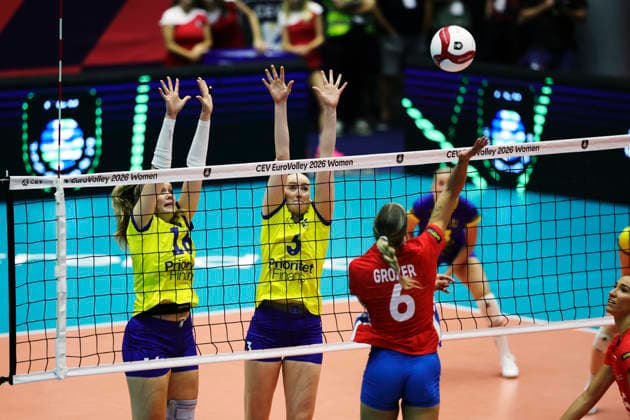 BRNO, CZECH REPUBLIC 20260831 Sweden s Vilma Julevik and Linda Andersson during the round of 16 match in the Women s European Volleyball Championship between the Czech Republic and Sweden in Brno, Czech Republic BRNO CZECH REPUBLIC x9200x  Copyright: xAdamxIhse TTx VOLLEYBOLL-EM 2026 TJECKIEN-SVERIGE