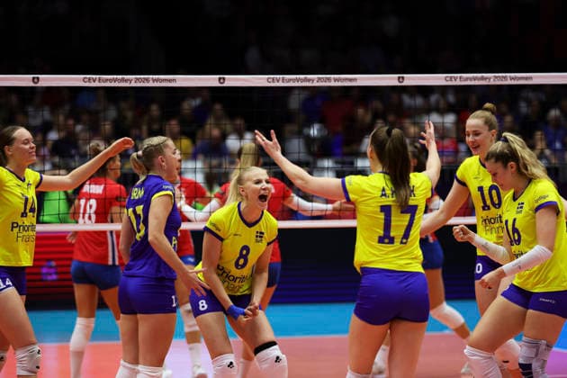 BRNO, CZECH REPUBLIC 20260831 Sweden’s Hanna Hellvig, Filippa Brink, Elma Olofsson, Anna Haak, Isabelle Haak, and Vilma Julevik celebrate during the round of 16 match in the Women’s European Volleyball Championship between the Czech Republic and Sweden in Brno, Czech Republic BRNO CZECH REPUBLIC x9200x  Copyright: xAdamxIhse TTx VOLLEYBOLL-EM 2026 TJECKIEN-SVERIGE
