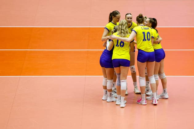 260831 Swedish players during the CEV EuroVolley 2026 round of 16 volleyball match between the Czech Republic and Sweden on August 31, 2026 in Brno. Photo by Pavel Lebeda, BILDBYRAN COP 18 XY0126. volleyball, women s European Volleyball Championship, round of 16, Czech Republic, Sweden, bbeng  Copyright: PAVELxLEBEDA BB260831BB498