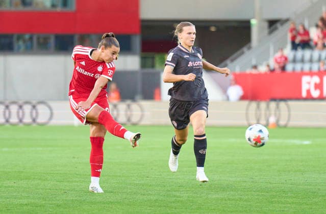 Lena Oberdorf of Bayern München in the women football match FC BAYERN MÜNCHEN - 1. FSV Mainz 05 on August 31, 2026 in Munich, Germany. Season 2026 2027, 1.Bundesliga, FCB, Muenchen, Google Pixel, Frauen Bundesliga matchday 2, 2.Spieltag