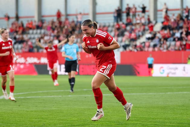 Jubel zum Tor zum 2:0 durch Vanessa Gilles (FC Bayern Muenchen, 02), GER, FC Bayern Muenchen vs. 1. FSV Mainz 05, Fussball, Google Pixel Frauen-Bundesliga, 2. Spieltag, Saison 2026 2027, 31.08.2026, DFL DFB REGULATIONS PROHIBIT ANY USE OF PHOTOGRAPHS as IMAGE SEQUENCES and or QUASI-VIDEO, GER, FC Bayern Muenchen vs. 1. FSV Mainz 05, Fussball, Google Pixel Frauen-Bundesliga, 2. Spieltag, Saison 2026 2027, 31.08.2026 Muenchen *** Celebration after Vanessa Gilles’s goal to make it 2–0, FC Bayern Munich, 02, GER, FC Bayern Munich vs. 1 FSV Mainz 05, Soccer, Google Pixel Women’s Bundesliga, Matchday 2, 2026–2027 Season, August 31, 2026, DFL and DFB regulations prohibit any use of photographs as image sequences and or quasi-video, GER, FC Bayern Munich vs. 1. FSV Mainz 05, Soccer, Google Pixel Women’s Bundesliga, Matchday 2, 2026–2027 Season, August 31, 2026, Munich Copyright: xEibner-Pressefoto JennixMaulx EP_JML