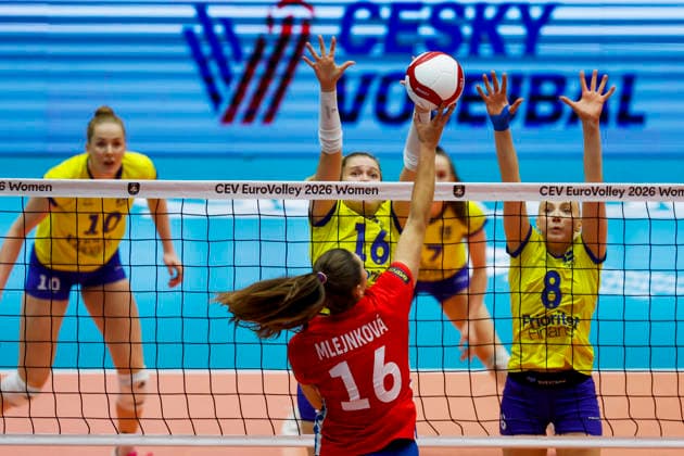 August 31, 2026: Vilma Julevik and Elma Olofsson of Sweden during the CEV EuroVolley 2026 round of 16 volleyball match between the Czech Republic and Sweden on August 31, 2026 in Brno. Photo by Pavel Lebeda. BILDBYRAN COP 18 XY0126 volleyball women s EuroVolley Championship round of 16 Czech Republic Sweden bbeng  Copyright: PAVELxLEBEDA BB260831BB522
