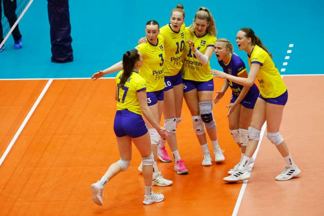 260831 Anna Haak, Linda Andersson, Isabelle Haak, and Vilma Julevik of Sweden celebrate during the CEV EuroVolley 2026 round of 16 volleyball match between the Czech Republic and Sweden on August 31, 2026 in Brno. Photo by Pavel Lebeda. BILDBYRAN COP 18 XY0126 volleyball women’s EuroVolley Championship round of 16 Czech Republic Sweden BBENG celebration  Copyright: PAVELxLEBEDA BB260831BB551