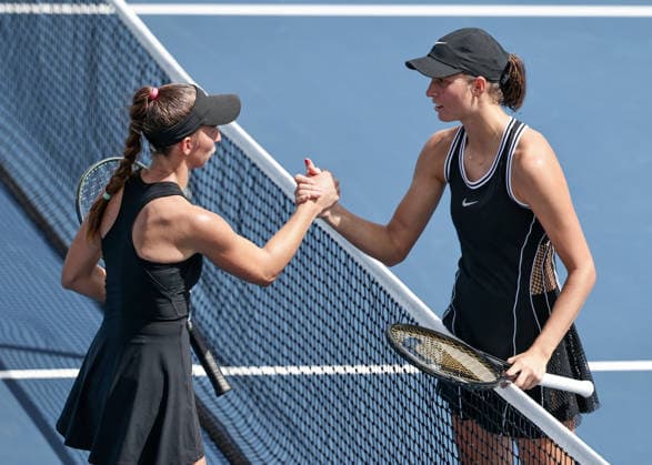 L R Tamara Korpatsch congratulates the winner, Lilli Tagger (AUT), at the U.S. Open Championships, Billie Jean King National Tennis Center, Flushing Meadows, New York, USA Copyright: xJuergenxHasenkopfx