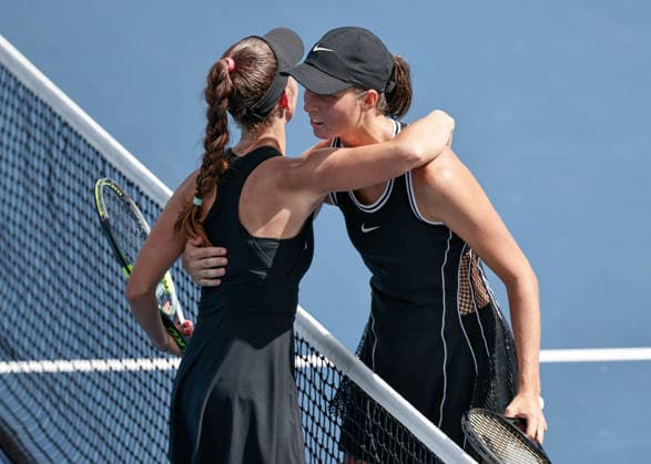 L R Tamara Korpatsch congratulates the winner, Lilli Tagger (AUT), at the U.S. Open Championships, Billie Jean King National Tennis Center, Flushing Meadows, New York, USA Copyright: xJuergenxHasenkopfx