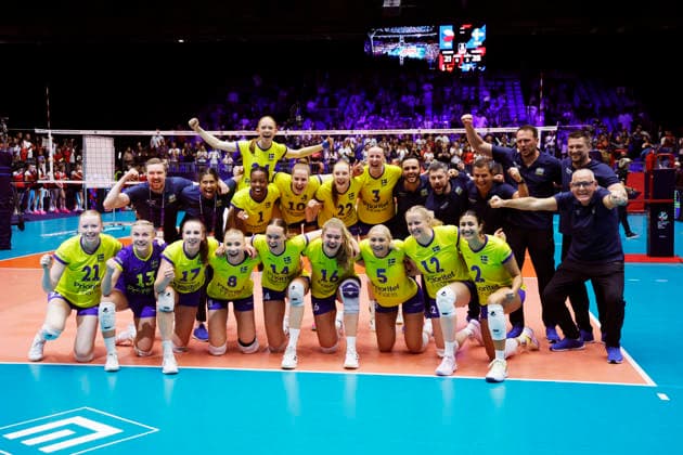 BRNO, CZECH REPUBLIC 20260831 Sweden celebrates after winning the round of 16 match at the Women s Volleyball European Championship between the Czech Republic and Sweden in Brno, Czech Republic BRNO CZECH REPUBLIC x9200x  Copyright: xAdamxIhse TTx EURO VOLLEYBALL CHAMPIONSHIP 2026 CZECH REPUBLIC-SWEDEN