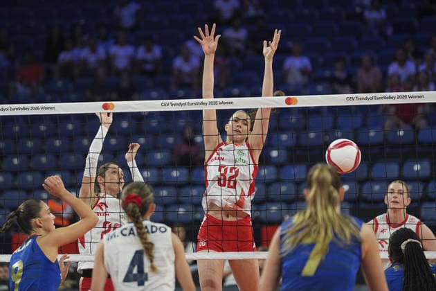 Poland v Portugal - CEV EuroVolley 2026 ISTANBUL, TURKIYE - AUGUST 31: Maja Koput (32) of Poland in action against Matilde Rodrigues (4) of Portugal during the 2026 CEV Women s European Volleyball Championship Round of 16 match between Poland and Portugal at Sinan Erdem Sports Hall in Istanbul, Turkiye, on August 31, 2026. Beyza Comert Anadolu Istanbul Turkey. Editorial use only. Please get in touch for any other usage.  Copyright: x2026xAnadoluxBeyzaxComertx
