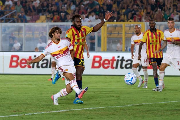 SOCCER - Serie A - US Lecce vs. AS Roma Photo by IPA ABACAPRESS.COM87980531 - Rodrigo Mora of AS Roma scores the fourth goal in a 0-4 victory during the US Lecce vs. AS Roma Italian Serie A soccer match in Lecce, Italy, on August 31, 2026 Lecce Italy  Copyright: xIPAxSport ABACAx