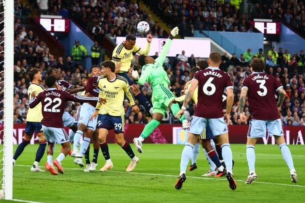 Gabriel of Arsenal heads at goal Aston Villa v Arsenal, Premier League Football, Football, Villa Park, Birmingham, UK - 31 Aug 2026Birmingham Villa Park United Kingdom EDITORIAL USE ONLY No use with unauthorised audio, video, data, fixture lists, club league logos or live services. Online in-match use limited to 120 images, no video emulation. No use in betting, games or single club league player publications. Copyright: xPaulxCurrie Shutterstockx 17126356o