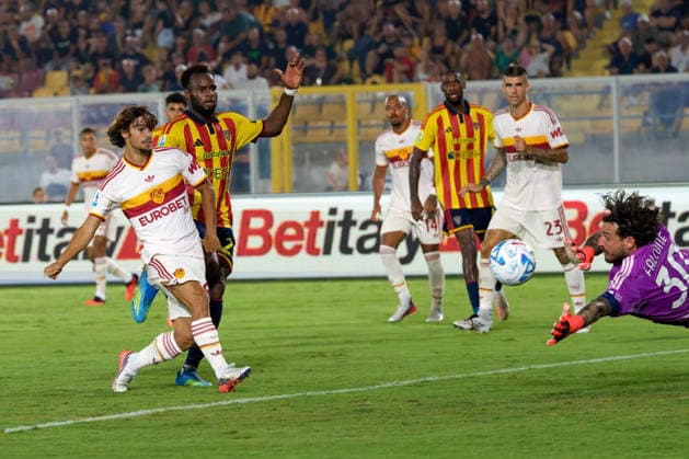 SOCCER - Serie A - US Lecce vs. AS Roma Photo by IPA ABACAPRESS.COM87980938 - Rodrigo Mora of AS Roma scores the fourth goal in the 0-4 victory during the US Lecce vs. AS Roma Serie A soccer match in Lecce, Italy, on August 31, 2026 Lecce Italy  Copyright: xIPAxSport ABACAx
