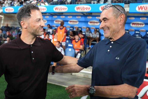 Bologna s Domenico Tedesco , Atalanta s Head Coach Maurizio Sarri during the Serie A soccer match between Atalanta and Bologna the New Balance Arena in Bergamo, north Italy - Monday , August 31 , 2026. - Soccer  Copyright: xSpada LaPressex