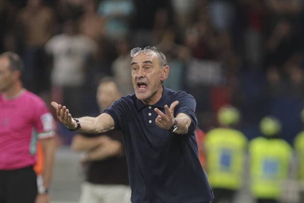 IPA87981823 - Maurizio Sarri, head coach of Atalanta BC, gestures during the Atalanta BC vs. Bologna BFC match—the 2nd game of the 2026-27 Enilive Serie A season—at the New Balance Arena in Bergamo (BG), Italy, on August 31, 2026.  Copyright: xDavidexCasentini IPAxSportx xx 87981823