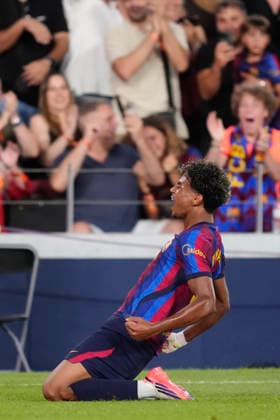 FC Barcelona, Barca v Rayo Vallecano de Madrid - LaLiga EA Sports 2026 27 Lamine Yamal right winger of Barcelona and Spain celebrates after scoring his sides first goal during the LaLiga EA Sports 2026 27 match between FC Barcelona and Rayo Vallecano de Madrid at Spotify Camp Nou on August 31, 2026 in Barcelona, Spain. Barcelona Spain  Copyright: xJosexBretonx originalFilename:bretonhernandez-fcbarcel260831_npD0A.jpg