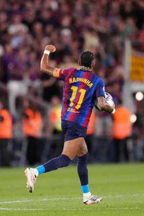 FC Barcelona, Barca v Rayo Vallecano de Madrid - LaLiga EA Sports 2026 27 Raphinha right winger of Barcelona and Brazil celebrates after scoring his sides first goal during the LaLiga EA Sports 2026 27 match between FC Barcelona and Rayo Vallecano de Madrid at Spotify Camp Nou on August 31, 2026 in Barcelona, Spain. Barcelona Spain  Copyright: xJosexBretonx originalFilename:bretonhernandez-fcbarcel260831_npd6f.jpg