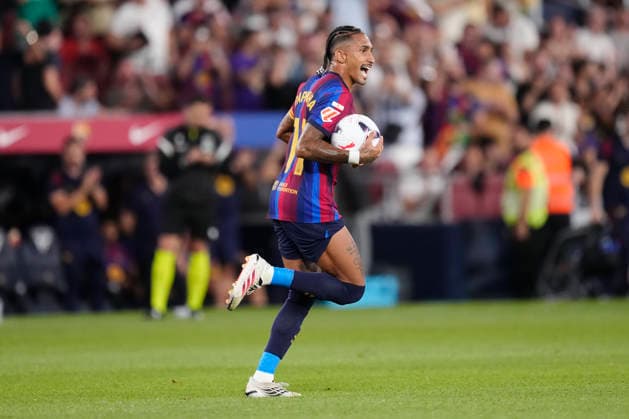 FC Barcelona, Barca v Rayo Vallecano de Madrid - LaLiga EA Sports 2026 27 Raphinha right winger of Barcelona and Brazil celebrates after scoring his sides first goal during the LaLiga EA Sports 2026 27 match between FC Barcelona and Rayo Vallecano de Madrid at Spotify Camp Nou on August 31, 2026 in Barcelona, Spain. Barcelona Spain  Copyright: xJosexBretonx originalFilename:bretonhernandez-fcbarcel260831_npul1.jpg