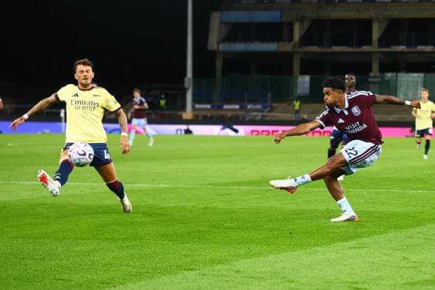 Ian Maatsen of Aston Villa shoots at goal Aston Villa v Arsenal, Premier League Football, Football, Villa Park, Birmingham, UK - 31 Aug 2026Birmingham Villa Park United Kingdom EDITORIAL USE ONLY No use with unauthorised audio, video, data, fixture lists, club league logos or live services. Online in-match use limited to 120 images, no video emulation. No use in betting, games or single club league player publications. Copyright: xPaulxCurrie Shutterstockx 17126356aq
