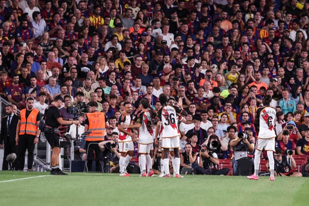 August 31, 2026, Barcelona, Barcelona, Spain: Sergio Camello of Rayo Vallecano celebrates after scoring his team s first goal with teammates during the Spanish league, LaLiga EA Sports, football match played between FC Barcelona, Barca and Rayo Vallecano at Spotify Camp Nou stadium on August 31, 2026 in Barcelona, Spain. FC Barcelona V Rayo Vallecano - LaLiga EA Sports  - ZUMAa181 20260831_zaa_a181_128 Copyright: xJavierxBorregox