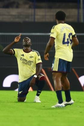 Bukayo Saka of Arsenal scores to make it 0-1 and celebrates Aston Villa v Arsenal, Premier League Football, Football, Villa Park, Birmingham, UK - 31 Aug 2026Birmingham Villa Park United Kingdom EDITORIAL USE ONLY No use with unauthorised audio, video, data, fixture lists, club league logos or live services. Online in-match use limited to 120 images, no video emulation. No use in betting, games or single club league player publications. Copyright: xPaulxCurrie Shutterstockx 17126356bg