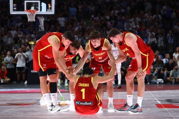 FIBA World Cup European Qualifiers - Greece vs Spain - Players of Spain react during the FIBA World Cup European Qualifiers 2nd round group I basketball match between Greece and spainl held at Telekom Center Athens, Greece, on 31 August 2026. IMAGO ONE INCH PRODUCTIONS ATHENS GREECE Copyright: xOnexInchxProductionsx 7071314