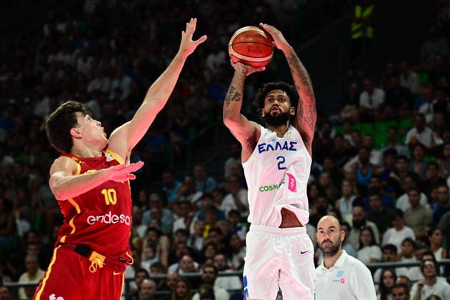 FIBA World Cup European Qualifiers - Greece vs Spain - Tyler Dorsey of Greece in action during the FIBA World Cup European Qualifiers 2nd round group I basketball match between Greece and spainl held at Telekom Center Athens, Greece, on 31 August 2026. IMAGO ONE INCH PRODUCTIONS ATHENS GREECE Copyright: xOnexInchxProductionsx 7070993