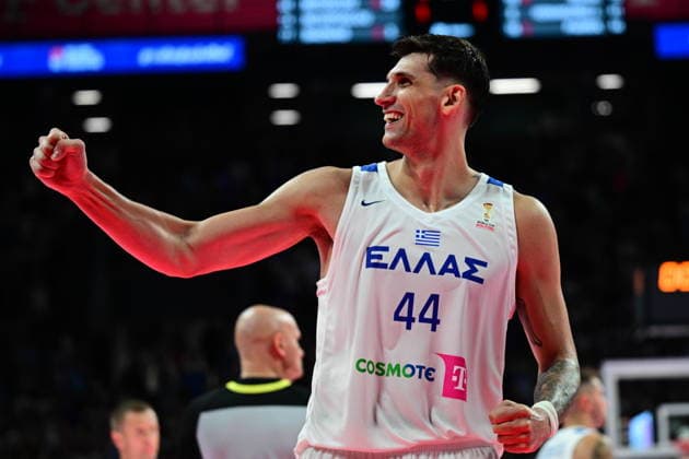 FIBA World Cup European Qualifiers - Greece vs Spain - Konstantinos Mitoglou of Greece celebrate during the FIBA World Cup European Qualifiers 2nd round group I basketball match between Greece and spainl held at Telekom Center Athens, Greece, on 31 August 2026. IMAGO ONE INCH PRODUCTIONS ATHENS GREECE Copyright: xOnexInchxProductionsx 7071382