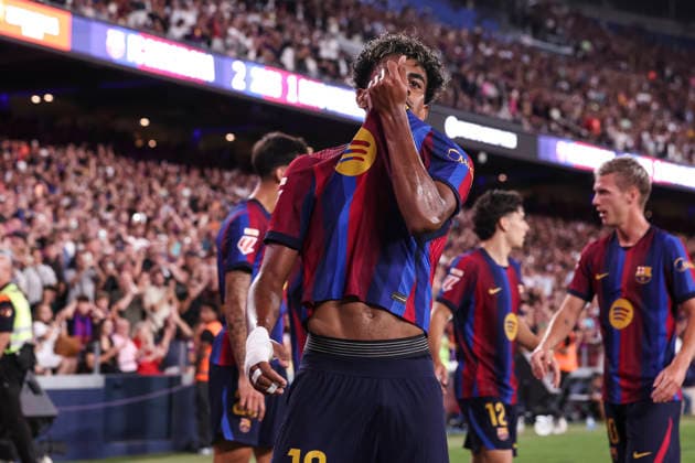 August 31, 2026, Barcelona, Barcelona, Spain: Lamine Yamal of FC Barcelona, Barca celebrates after scoring his team s second goal during the Spanish league, LaLiga EA Sports, football match played between FC Barcelona and Rayo Vallecano at Spotify Camp Nou stadium on August 31, 2026 in Barcelona, Spain. Barcelona Spain - ZUMAa181 20260831_zaa_a181_130 Copyright: xJavierxBorregox