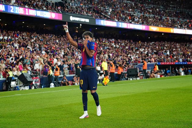ESP: FC Barcelona, Barca - Rayo Vallecano. La Liga EA Sports. Matchday 3. Lamine Yamal of FC Barcelona celebrates after scoring the 2-1 during the La Liga EA Sports match between FC Barcelona and Rayo Vallecano played at Spotify Camp Nou Stadium on 31 Aug 2026 in Barcelona, Spain. kpng Copyright: xBaguxBlancox xPRESSINPHOTOx PS_2627_BAR_RAY_502