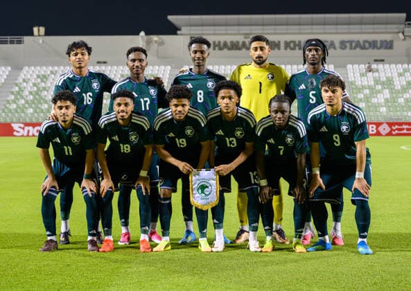 Saudi Arabia V Hong Kong, China - AFC U20 Asian Cup China 2027 Qualifiers Starting players of Saudi Arabia pose for a group photo prior to the AFC U20 Asian Cup China 2027 Qualifiers match between Saudi Arabia V Hong Kong, China at Hamad Bin Khalifa Stadium in Doha, Qatar, on August 31, 2026. DOHA Qatar Copyright: xNOUSHADx