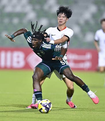 Saudi Arabia V Hong Kong, China - AFC U20 Asian Cup China 2027 Qualifiers Abdulrahman Sufyani (L) of Saudi Arabia and Ryan Fok of Hong Kong, China compete during the AFC U20 Asian Cup China 2027 Qualifiers match between Saudi Arabia V Hong Kong, China at Hamad Bin Khalifa Stadium in Doha, Qatar, on August 31, 2026. DOHA Qatar Copyright: xNOUSHADx