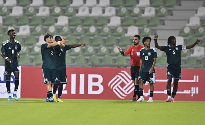 Saudi Arabia V Hong Kong, China - AFC U20 Asian Cup China 2027 Qualifiers Louay Almondher Al Abidi (2-L) of Saudi Arabia celebrates after scoring a goal during the AFC U20 Asian Cup China 2027 Qualifiers match between Saudi Arabia V Hong Kong, China at Hamad Bin Khalifa Stadium in Doha, Qatar, on August 31, 2026. DOHA Qatar Copyright: xNOUSHADx