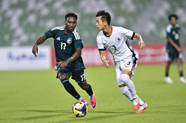 Saudi Arabia V Hong Kong, China - AFC U20 Asian Cup China 2027 Qualifiers Salem Abdullah (L) of Saudi Arabia and Fung Tin Wing of Hong Kong, China compete during the AFC U20 Asian Cup China 2027 Qualifiers match between Saudi Arabia V Hong Kong, China at Hamad Bin Khalifa Stadium in Doha, Qatar, on August 31, 2026. DOHA Qatar Copyright: xNOUSHADx