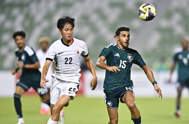 Saudi Arabia V Hong Kong, China - AFC U20 Asian Cup China 2027 Qualifiers Abdulrazaq Sawlan A Awaji (R) of Saudi Arabia and Jim Ho Chun of Hong Kong, China compete during the AFC U20 Asian Cup China 2027 Qualifiers match between Saudi Arabia V Hong Kong, China at Hamad Bin Khalifa Stadium in Doha, Qatar, on August 31, 2026. DOHA Qatar Copyright: xNOUSHADx