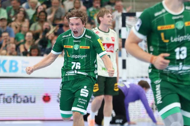 Handball, HBL2: SC DHfK Leipzig vs. GWD Minden, August 31, 2026—Tom Koschek (76) celebrates—SC DHfK Leipzig Handball, 2nd Bundesliga, 2026–2027 season, Matchday 1: SC DHfK Leipzig vs. GWD Minden on August 31, 2026, at the Quarterback Immobilien Arena Leipzig Copyright: xBEAUTIFULxSPORTS JanxKaeferx
