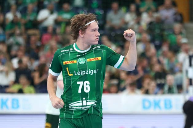 Handball, HBL2: SC DHfK Leipzig vs. GWD Minden, August 31, 2026; Tom Koschek 76; SC DHfK Leipzig celebrating with a victory fist. Handball, 2nd Bundesliga, 2026–2027 season, Matchday 1: SC DHfK Leipzig vs. GWD Minden on August 31, 2026, at the Quarterback Immobilien Arena in Leipzig Copyright: xBEAUTIFULxSPORTS JanxKaeferx