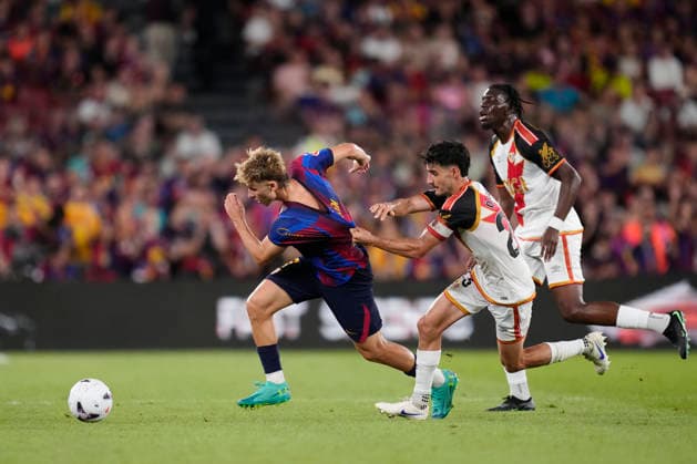 FC Barcelona, Barca v Rayo Vallecano de Madrid - LaLiga EA Sports 2026 27 Fermin Lopez central midfield of Barcelona and Spain and Oscar Valentin central midfield of Rayo Vallecano and Spain compete for the ball during the LaLiga EA Sports 2026 27 match between FC Barcelona and Rayo Vallecano de Madrid at Spotify Camp Nou on August 31, 2026 in Barcelona, Spain. Barcelona Spain  Copyright: xJosexBretonx originalFilename:bretonhernandez-fcbarcel260831_npftu.jpg