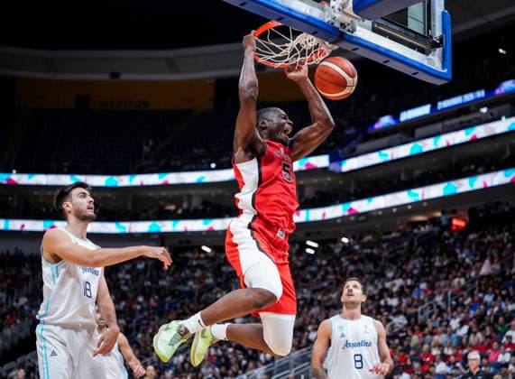 August 31, 2026, Quebec City, Pq, Canada: Canada s Mfiondu Kabengele (5) dunks against Argentina during their FIBA world cup qualification action in Quebec City, Monday, Aug.Ã‚ 31, 2026. Players Name  - ZUMAc35_ 20260831_zaf_c35_077 Copyright: xMathieuxBelangerx