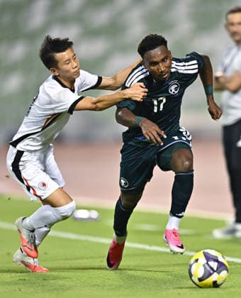 Saudi Arabia Vs Hong Kong, China in Doha - 31 Aug 2026 Salem Abdullah (R) of Saudi Arabia and Fung Tin Wing (L) of Hong Kong, China seen in action during the AFC U20 Asian Cup China 2027 Qualifiers match between Saudi Arabia and Hong Kong, China at Hamad Bin Khalifa Stadium. Final score; Saudi Arabia 2 : 0 Hong Kong, China. Doha Qatar Copyright: xNoushadxVariyattiyakkalx xSOPAxImagesx NVRITYAKAL 18-31-08-26