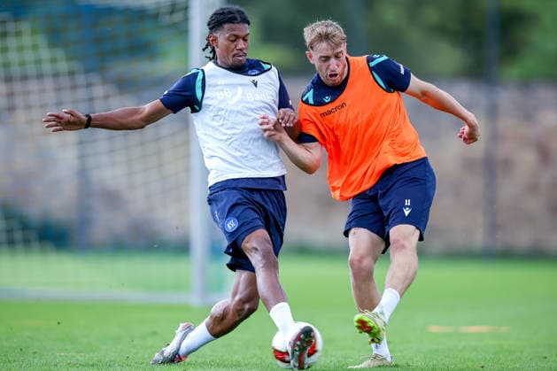 31.08.2026, Fußball, Training Karlsruher SC, 2. Fußball-Bundesliga, Trainingsplatz am BBBank Wildpark in Karlsruhe, Saison 2026 2027: Sandro Tremoulet (KSC 24) im Zweikampf gegen Noel Eichinger (KSC 11) DFB regulations prohibit any use of photographs as image sequences and or quasi-video. Baden-Württemberg Deutschland *** August 31, 2026, Soccer, Karlsruher SC Practice, 2. Bundesliga, Training Field at BBBank Wildpark in Karlsruhe, 2026–2027 season: Sandro Tremoulet (KSC 24) in a tackle against Noel Eichinger (KSC 11). DFB regulations prohibit any use of photographs as image sequences and or quasi-video. Baden-Württemberg, Germany