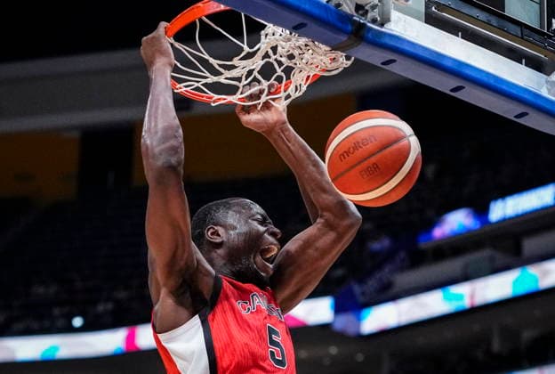 August 31, 2026, Quebec City, Pq, Canada: Canada s Mfiondu Kabengele (5) dunks against Argentina during their FIBA world cup qualification action in Quebec City, Monday, Aug.Ã‚ 31, 2026. Mfiondu Kabengele (5)  - ZUMAc35_ 20260831_zaf_c35_096 Copyright: xMathieuxBelangerx