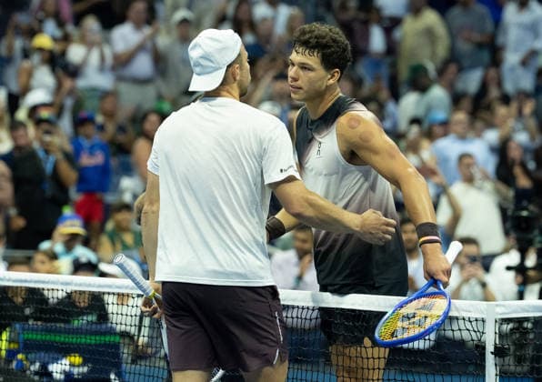 2026 US Open - Day 2 NEW YORK, NEW YORK - AUGUST 31: Ben Shelton of the United States at the net with Tallon Griekspoor of the Netherlands after their match during the 2026 US Open - Day 2 at USTA Billie Jean King National Tennis Center on August 31, 2026 in New York, New York. New York USTA Billie Jean King National Tennis Center New York United States Copyright: xSusanxMullane ISIxPhotosx 9747