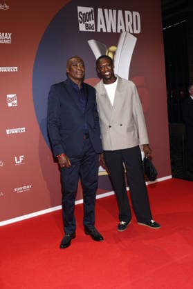 Owen Ansah and his father at the Sport Bild Award ceremony on August 31, 2026, in Hamburg, Germany. Sport Bild Award 2026 in Hamburg  Sport Bild Award 2026 in Hamburg