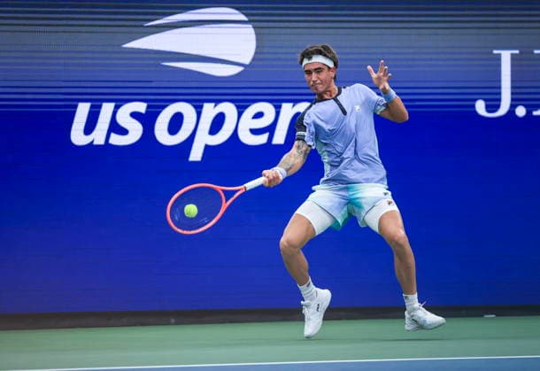 US Open tennis tournament - Day 3 Francisco Comesana of Argentina in action against Flavio Cobolli of Italy during the Men s Singles first round match of the US Open Tennis Championships, in Flushing Meadows, New York, USA, 01 September 2026. FLUSHING MEADOWS NEW YORK United States  Copyright: xCRISTOBALxHERRERA-ULASHKEVICHx