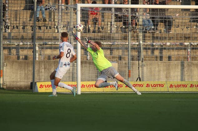 Soccer, Men s, Toto Cup, Quarterfinals, 2026–2027 Season, TSV 1860 Munich vs. TSV Buchbach at Grünwalder Stadium, 0–1, goal by Tobias Stoßberger; TSV Buchbach’s Paul Bachmann pictured here; TSV 1860 Munich had no chance