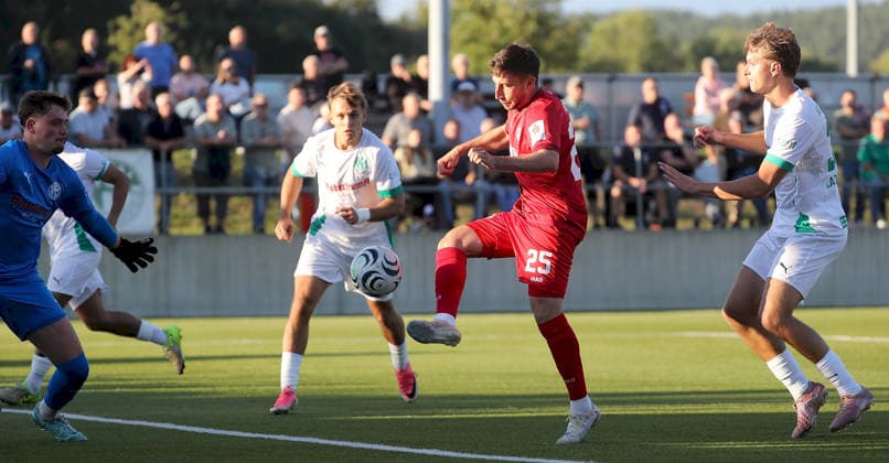 September 1, 2026, xfsx, Men s, Soccer, 2026–2027 Season, BFV Association Cup, Round of 16: TSV Neudrossenfeld vs. FC Würzburger Kickers; from left: Dominik Meisel of FC Würzburger Kickers scores the goal to make it 0–1; Neudrossenfeld, Germany