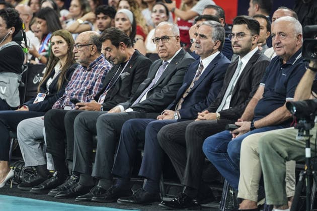 Turkiye v Azerbaijan - CEV EuroVolley 2026 ISTANBUL, TURKIYE - SEPTEMBER 01 : President of the Turkish Volleyball Federation Mehmet Akif Ustundag (4th R) watches the 2026 Women s European Volleyball Championship match between Turkiye and Azerbaijan at Sinan Erdem Hall in Istanbul, Turkiye on September 01, 2026. Agit Erdi Ulukaya Anadolu Istanbul Turkey. Editorial use only. Please get in touch for any other usage.  Copyright: x2026xAnadoluxAgitxErdixUlukayax