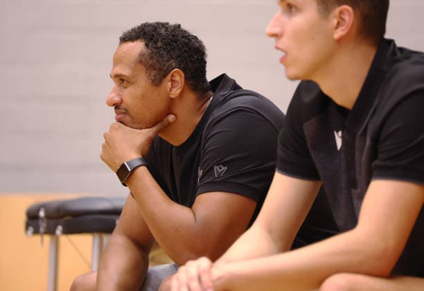 September 1, 2026, Germany, Ludwigsburg, Basketball: MHP Riesen Ludwigsburg vs. Frankfurt Slyliners, Sports Director David McCray LB, left